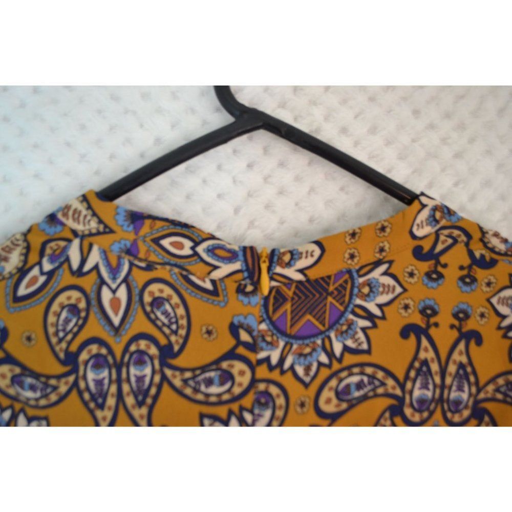 Everly Anthro Women's Small Gold Fit & Flare Long Sleeve Paisley Print Dress - Picture 13 of 16
